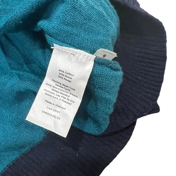 T by Talbots Teal Color Block Cowl Neck Pullover Sweater S - Picture 4 of 4